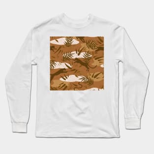 Wilderness with Exotic Plants and Big Cats in Vintage, Earthy, Desert Shades Long Sleeve T-Shirt